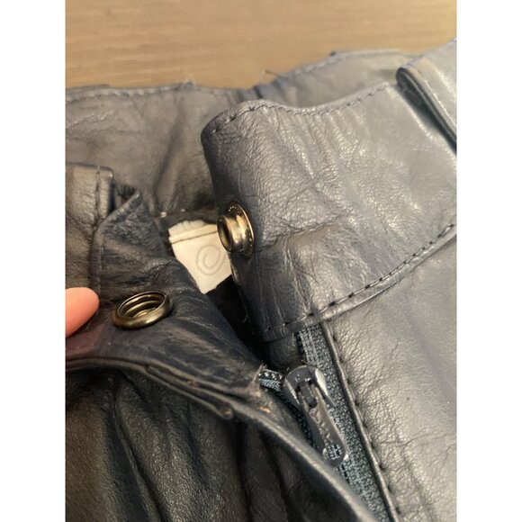 Vintage 80s Navy Blue Leather High Waist Pleated Tapered Pants Korea Sz 4 - Picture 9 of 15